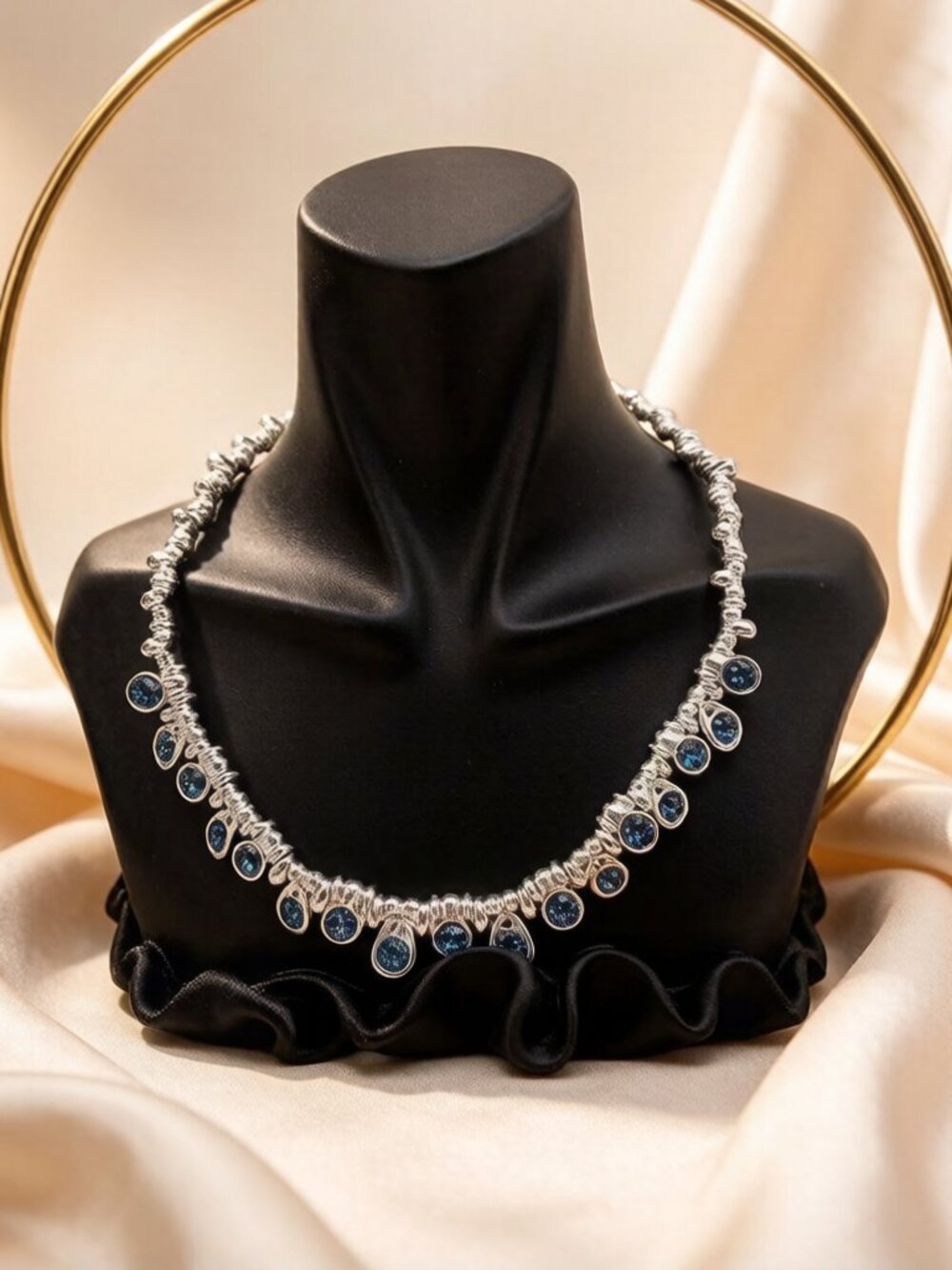 UNOde50 colored water droplet blue crystal necklace, fashionable and light luxur